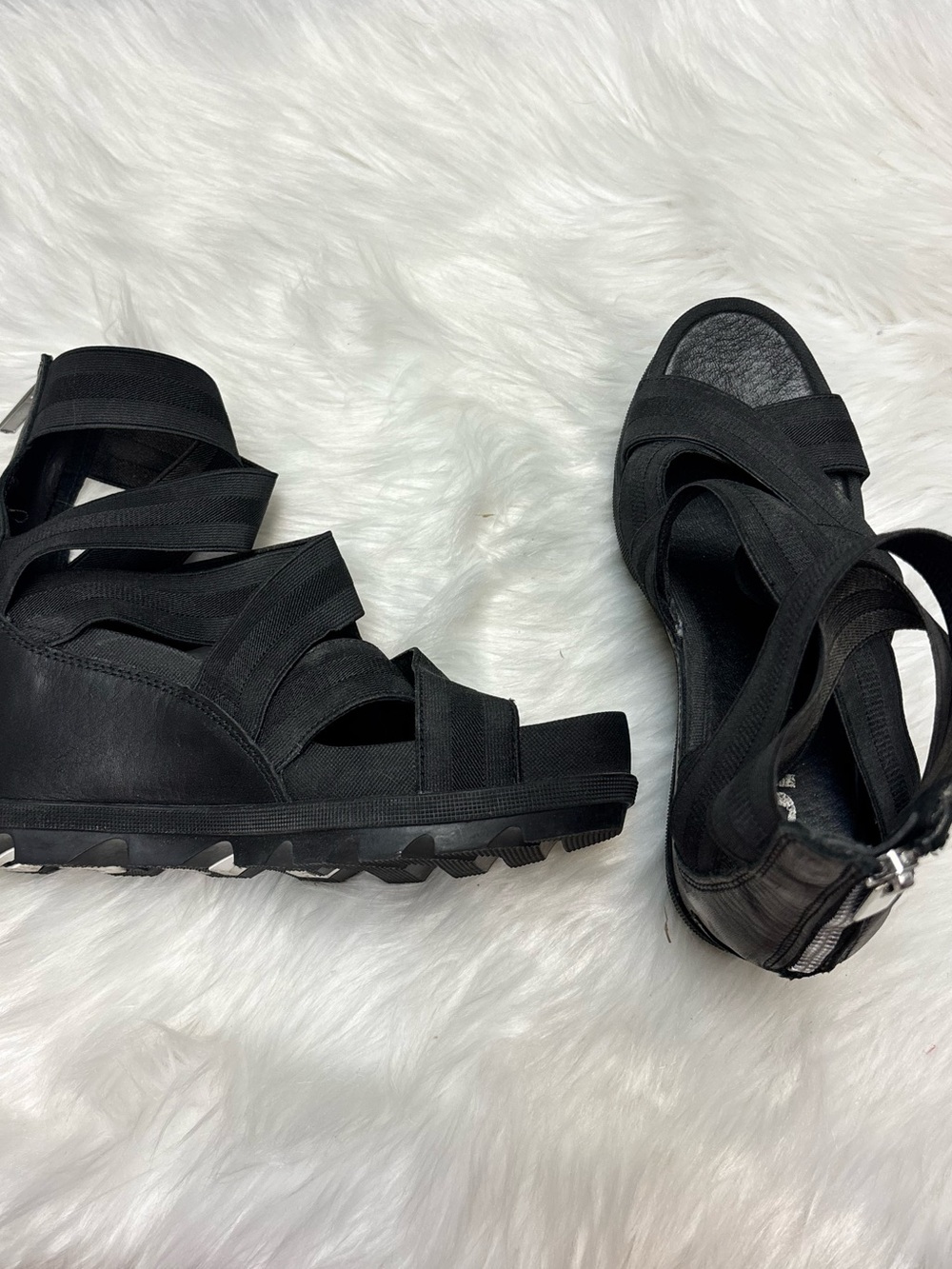 * | SOREL | Joanie II Black Platform Wedge Ankle Strap Rear Zip Sandal. Size 8. - Picture 3 of 5